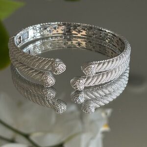 Judith Ripka Sterling Silver Round-Cut Diamonique Heart Multi-Row Bracelet 6.75"